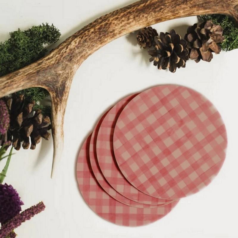 Toasted Crumpet Heather Blush Check Round Coaster RC45 lifestyle