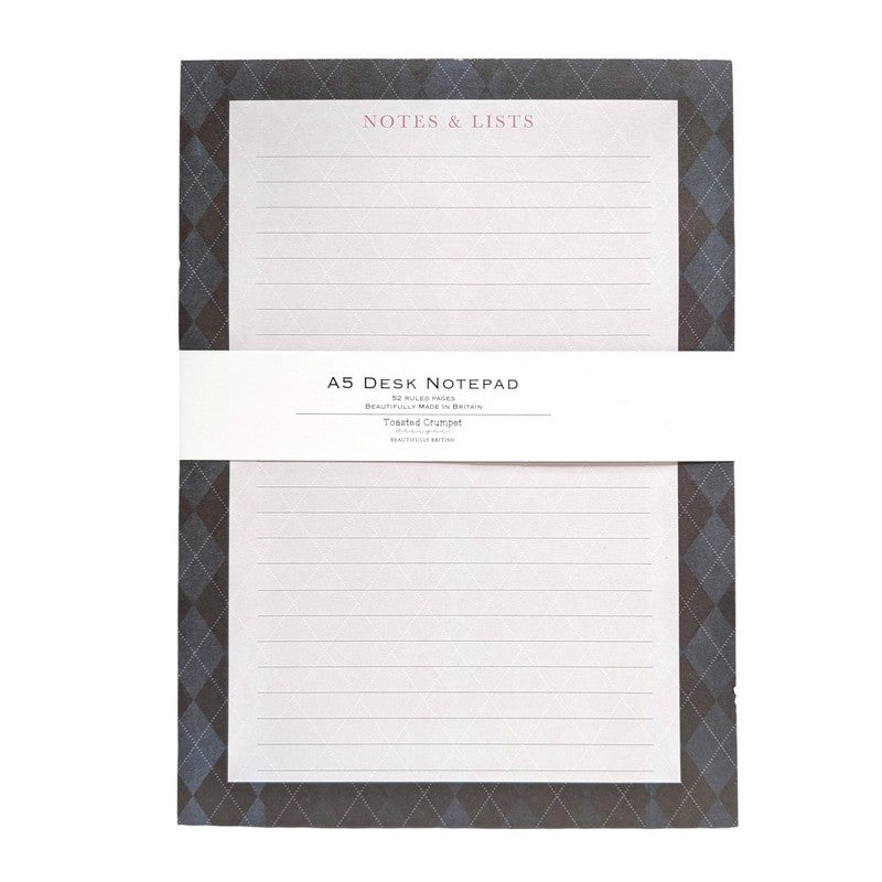 Toasted Crumpet Midnight Blue Argyle A5 Desk Pad DPAD119 front