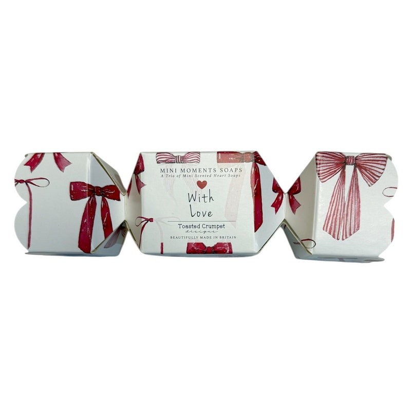 Toasted Crumpet Mini Moments Boxed Trio of Heart Soaps With Love Crimson Velvet front