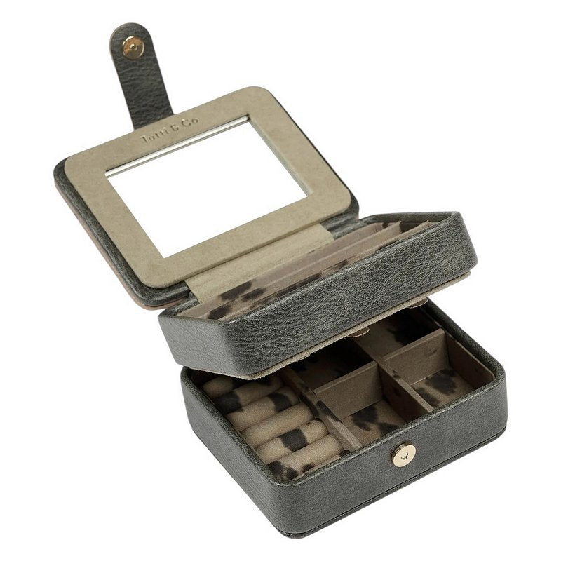 Tutti and Co Bay Small Jewellery Box Grey and Tan main fully open