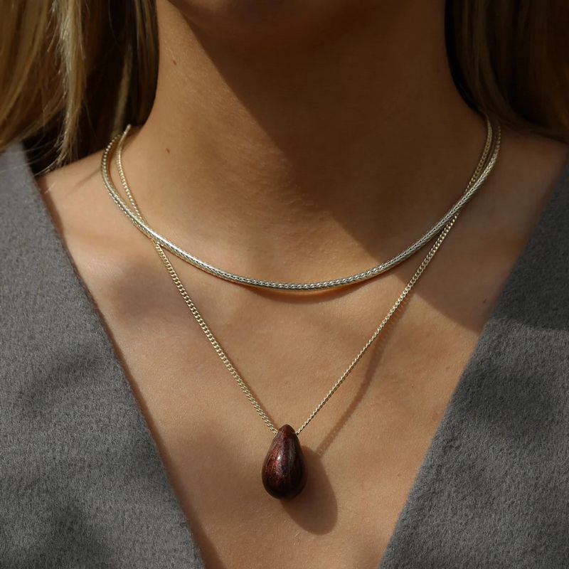 Tutti & Co Hush Necklace Brown Shimmer Enamel Gold NE734G on model