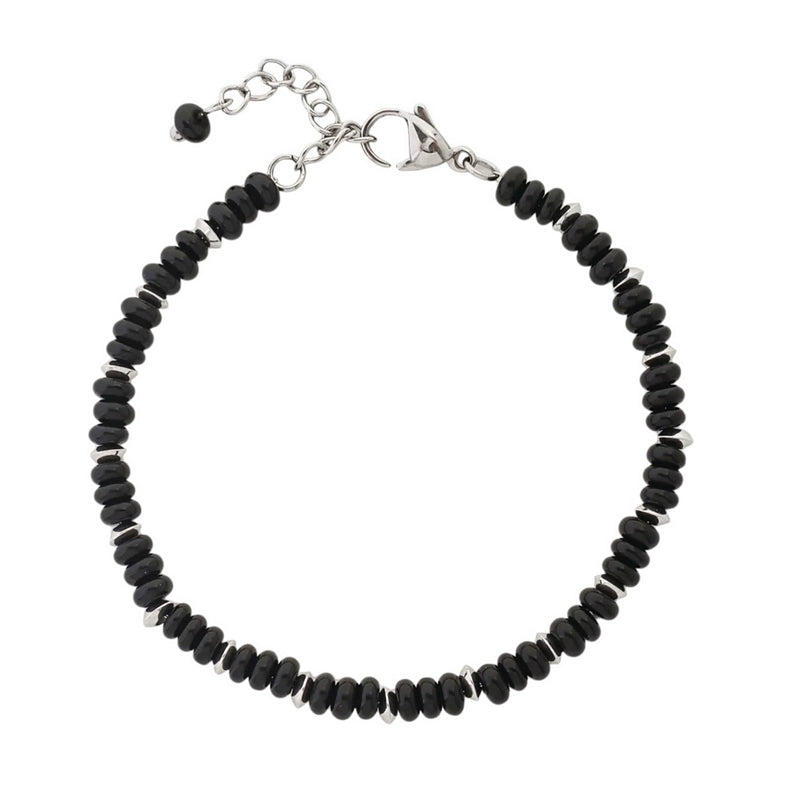 Tutti & Co Jewellery Stone Beaded Bracelet Black Agate Silver BR690B front