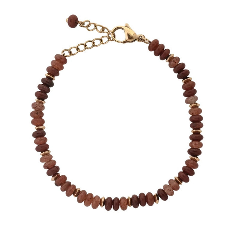Tutti & Co Jewellery Stone Beaded Bracelet Brown Agate Gold BR690A front