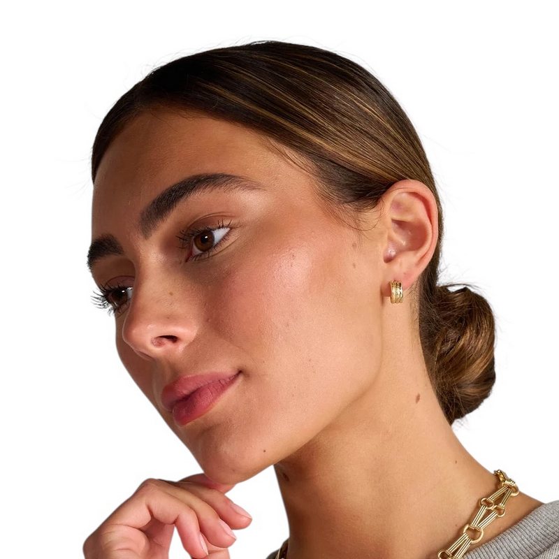 Tutti and Co Jewellery Breeze Hoop Earrings Gold EA673G on model