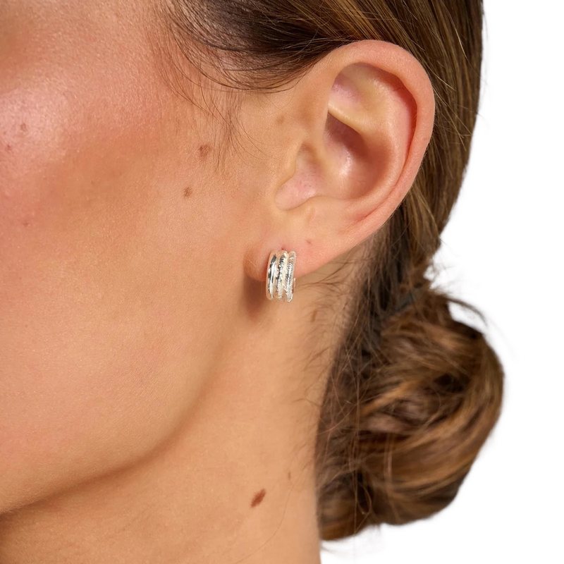 Tutti and Co Jewellery Breeze Hoop Earrings Silver EA673S on model