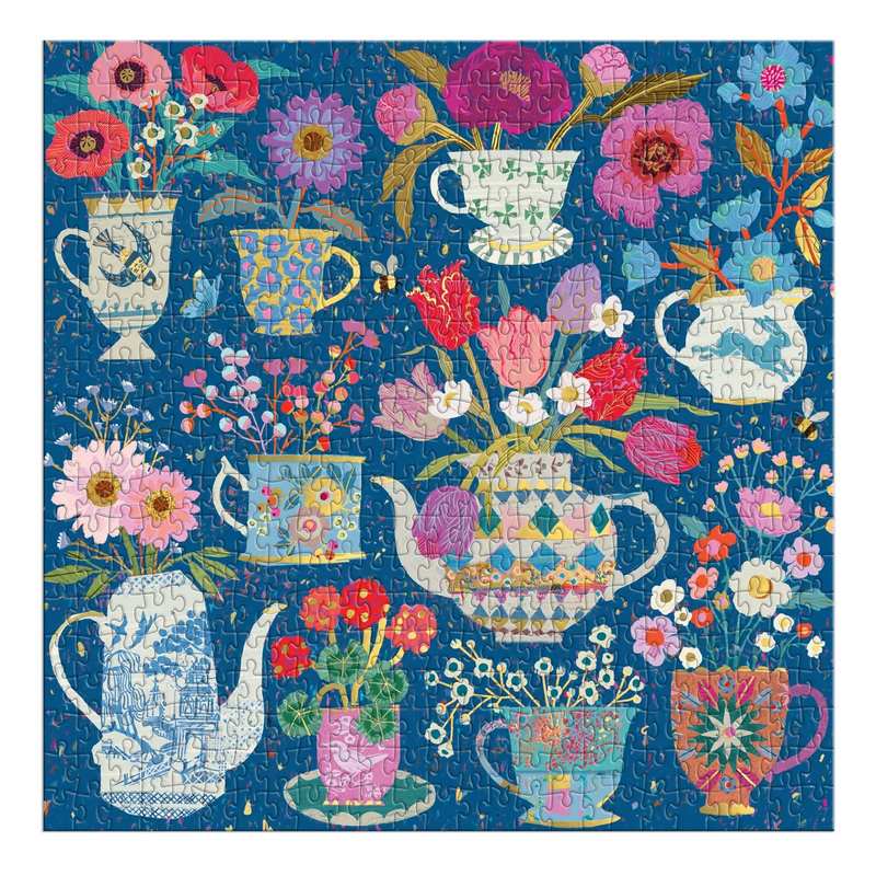 Victoria Ball Potted Teacups 500 Piece Foil Puzzle completed