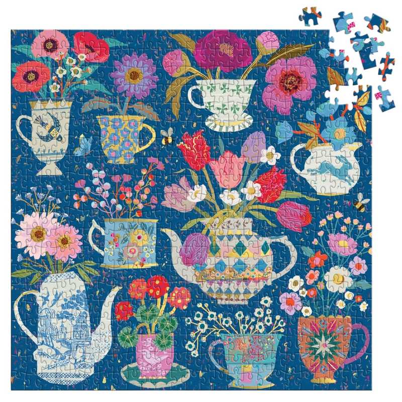 Victoria Ball Potted Teacups 500 Piece Foil Puzzle nearly completed