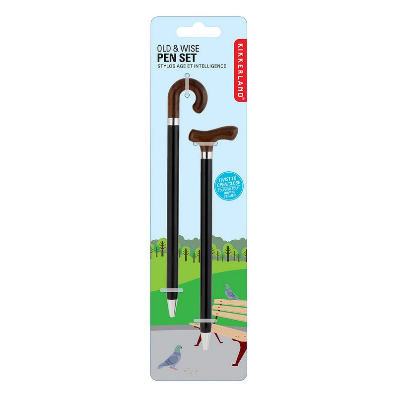 Walking Stick Pens - Old and Wise packaged