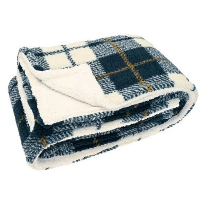 Waltons Of Yorkshire Cosy Check Throw Slate Blue main
