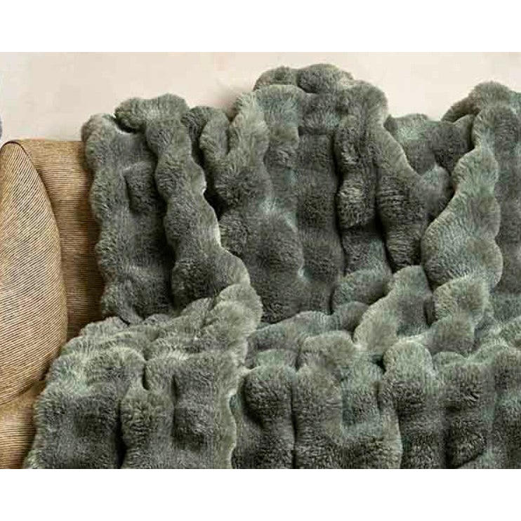 Waltons Of Yorkshire Feather Faux Fur Throw Eucalyptus lifestyle