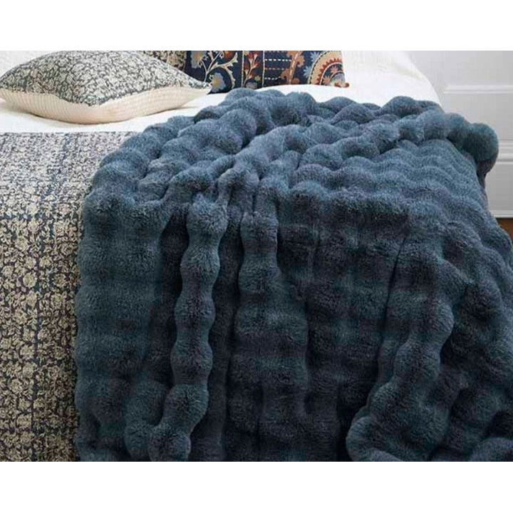Waltons Of Yorkshire Feather Faux Fur Throw Slate Blue lifestyle