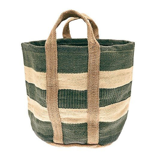 Waltons Of Yorkshire Jute Storage Basket Slate Blue Natural Stripes JSBBN main