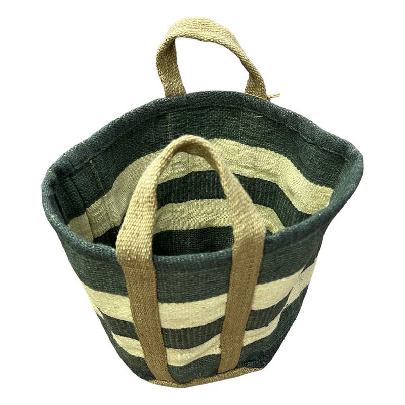 Waltons Of Yorkshire Jute Storage Basket Slate Blue Natural Stripes JSBBN top
