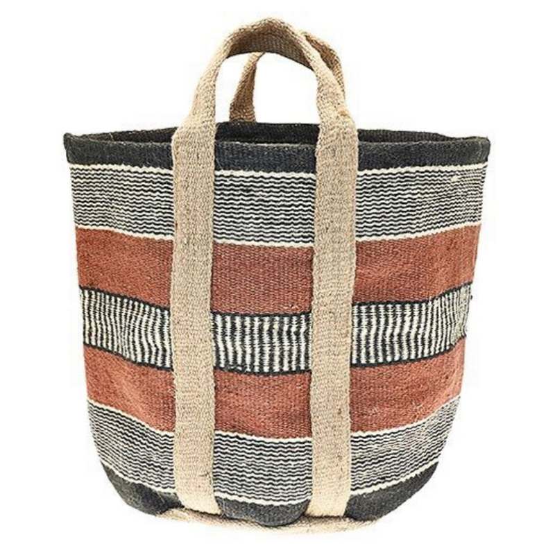 Waltons Of Yorkshire Jute Storage Basket Terracotta & Slate Blue Stripes main