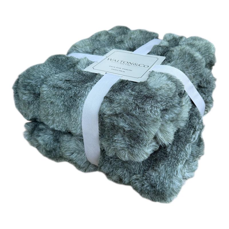 Waltons Of Yorkshire Feather Faux Fur Throw Eucalyptus side