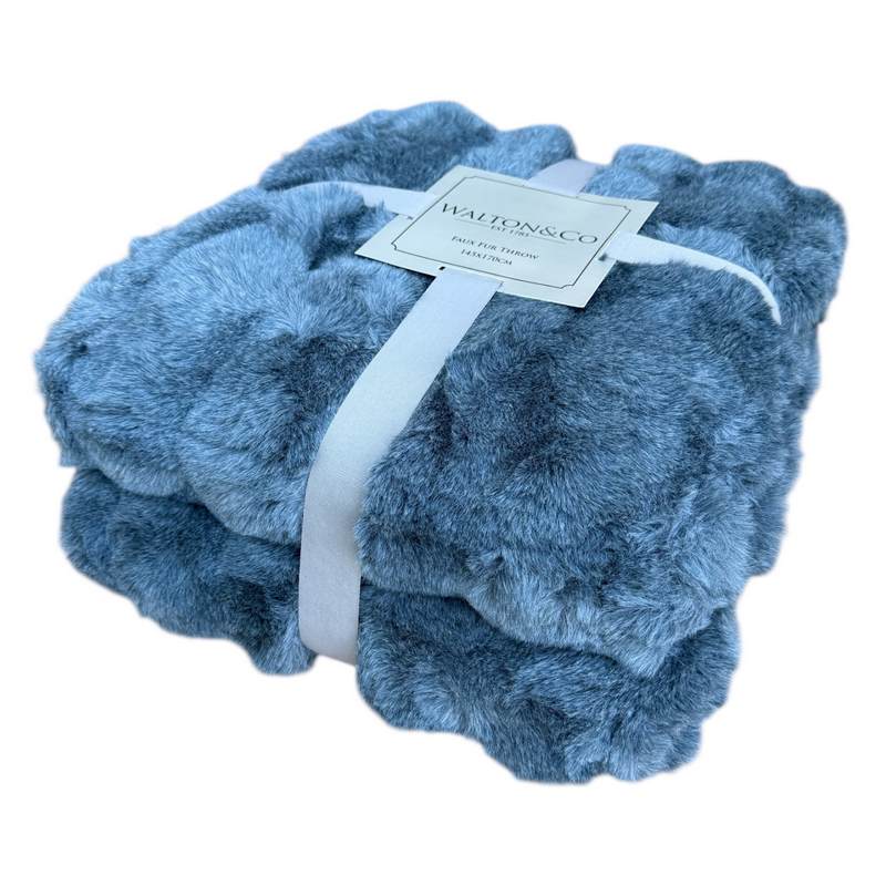 Waltons Of Yorkshire Feather Faux Fur Throw Slate Blue side
