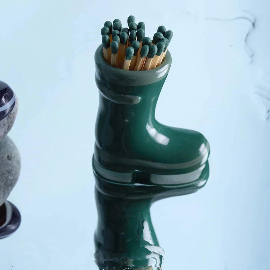 Wellington Boot Matches Holder Dark & Light Green lifestyle