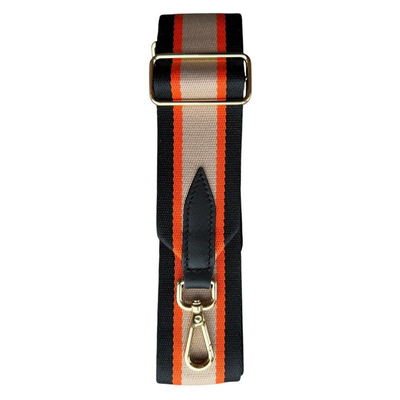 Wide Bag Strap Black Gold & Orange Stripes folded
