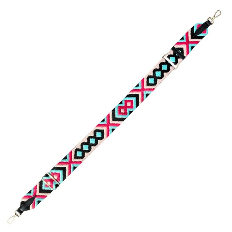 Wide Bag Strap Bohemian Cyan Pink Black full length