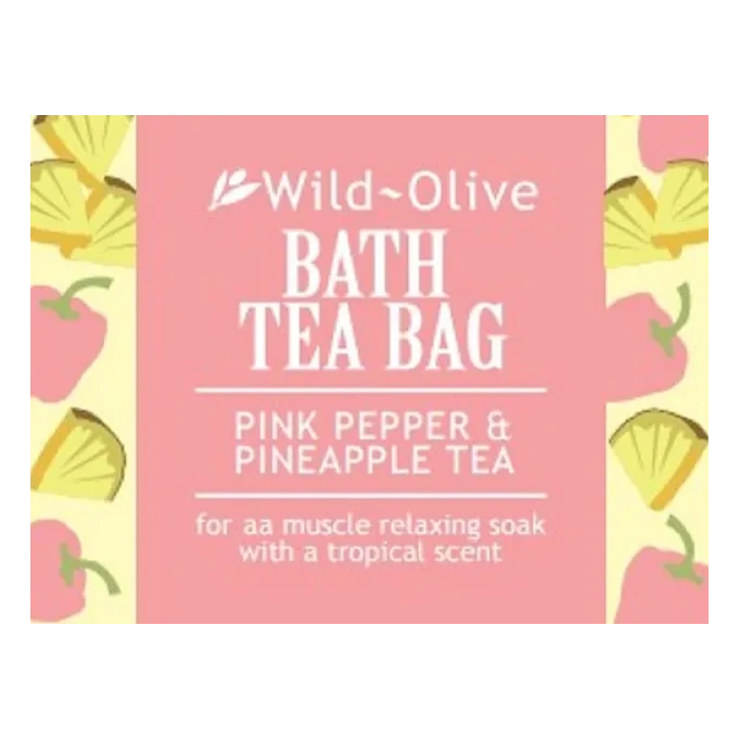 Wild Olive Bath Teabag Pink Pepper and Pineapple Tea label