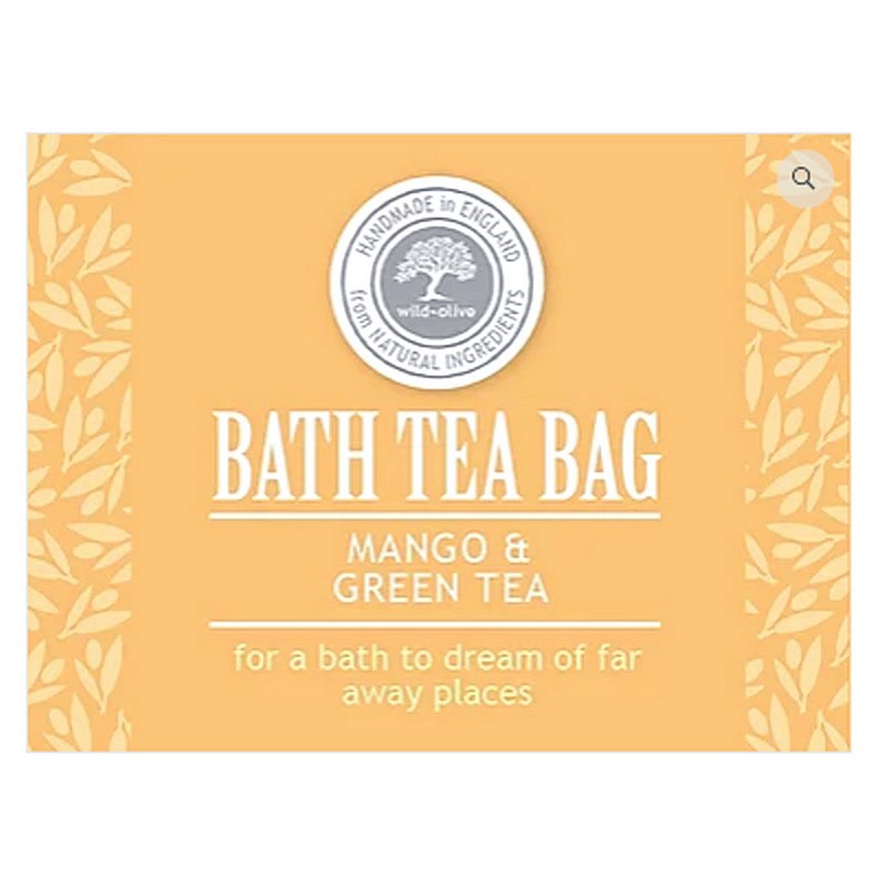 Wild Olive Bath Teabag Mango and Green Tea label