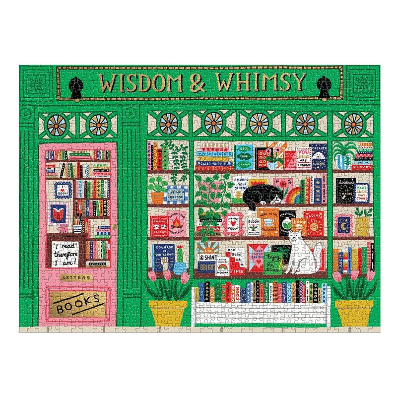 Wisdom & Whimsy Bookshop 1000 Piece Foil Jigsaw Puzzle completed