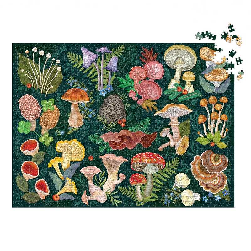 World of Mushrooms 1000 Piece Puzzle nearly completed