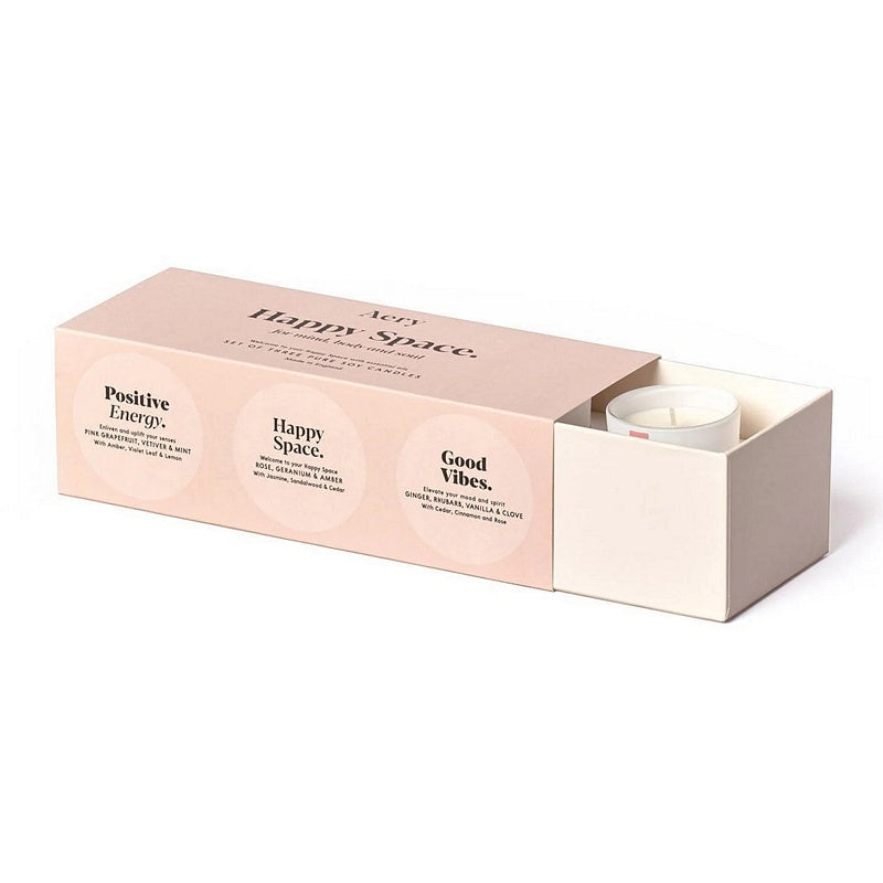 Aery Aromatherapy Gift Set of 3 Candles Happy Space AE0031 in box