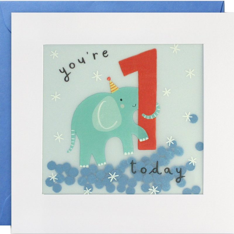 Age 1 Elephant Paper Shakies Card