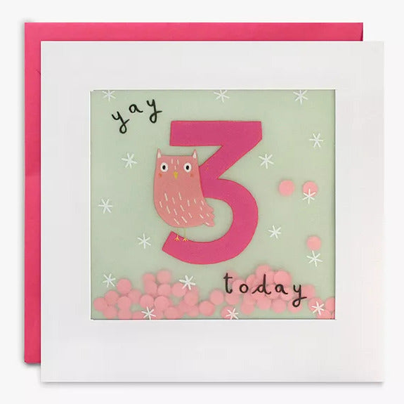 Age 3 Owl Paper Shakies Card PP3271 front