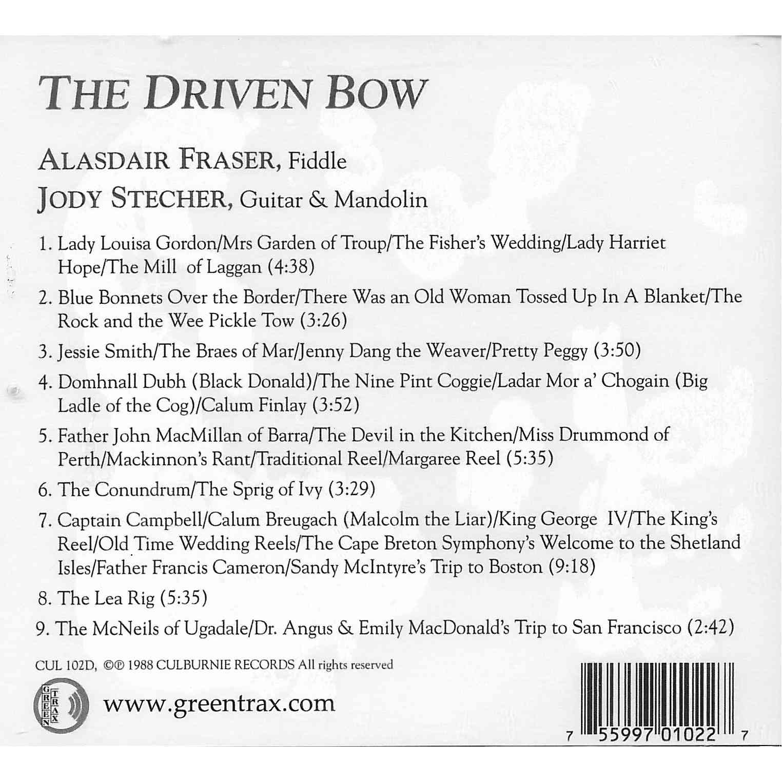 Alasdair Fraser & Jody Stecher - The Driven Bow CD back