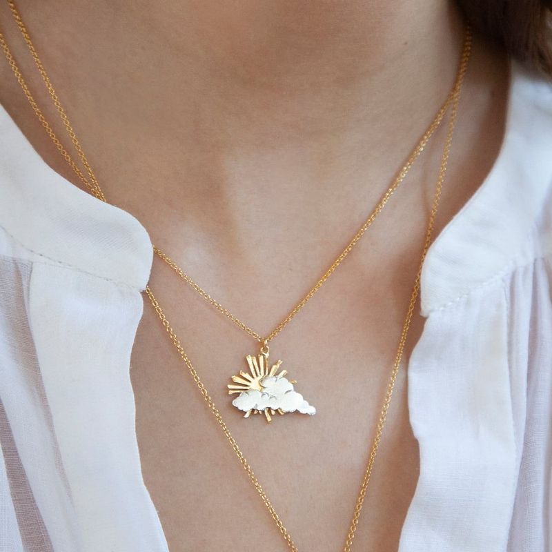 Alex Monroe Jewellery Rays of Hope Necklace Silver & Gold Plate GDN1-MIX on model
