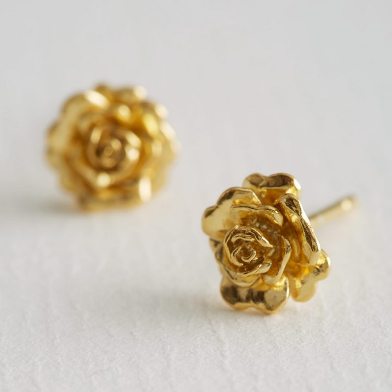 Alex Monroe Jewellery Rosa Damasca Stud Earrings RDE2-GP on paper