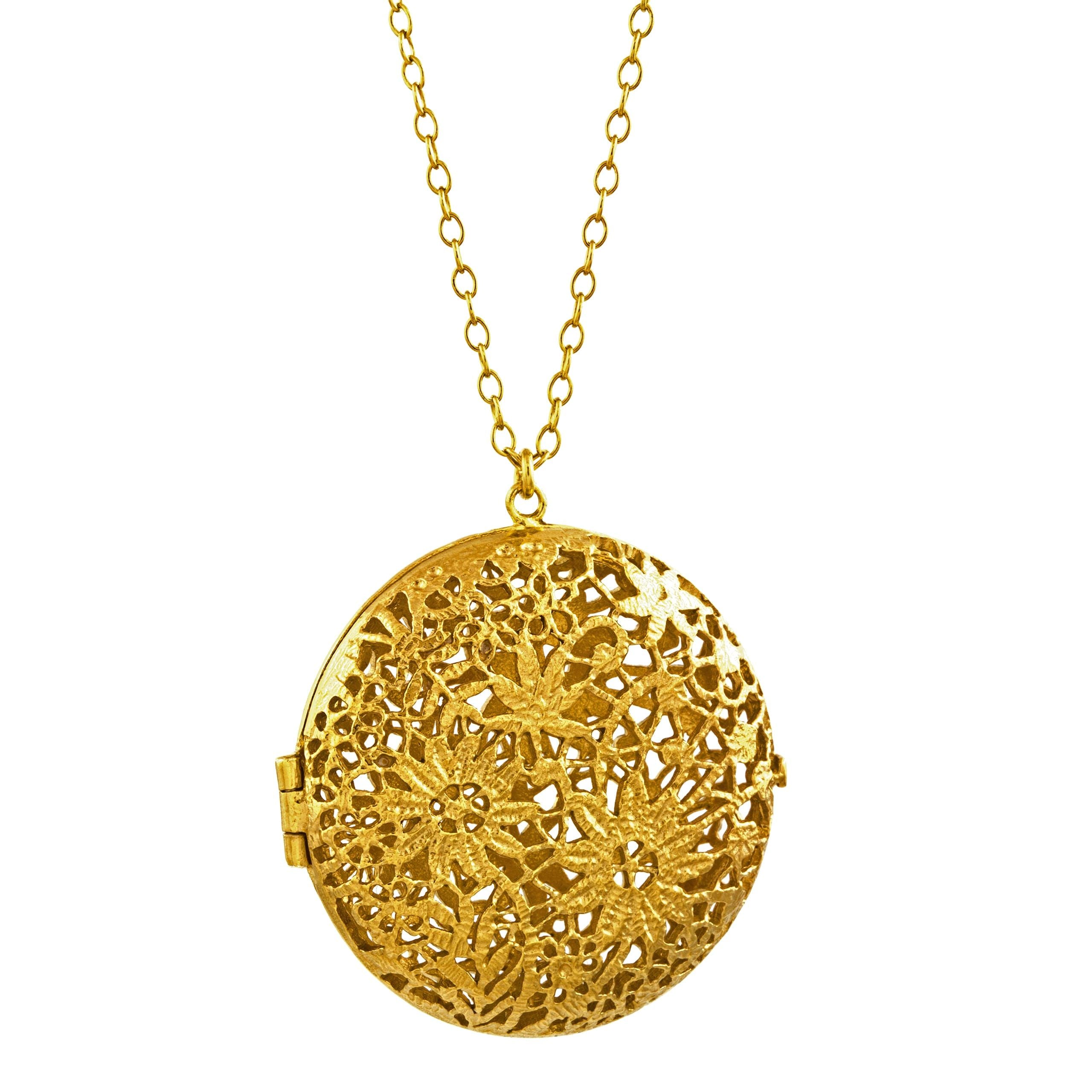 Alex Monroe Jewellery Large Chantilly Lace Locket Gold Plated THL2-GP front