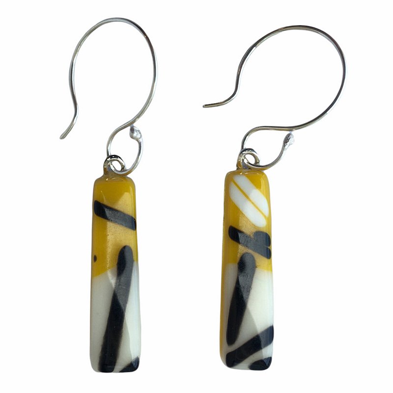 Yellow Leaf Fused Glass Dangly Earrings