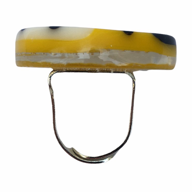 Alicia MacInnes Fused Glass Jewellery Yellow Leaf Round Ring side 2