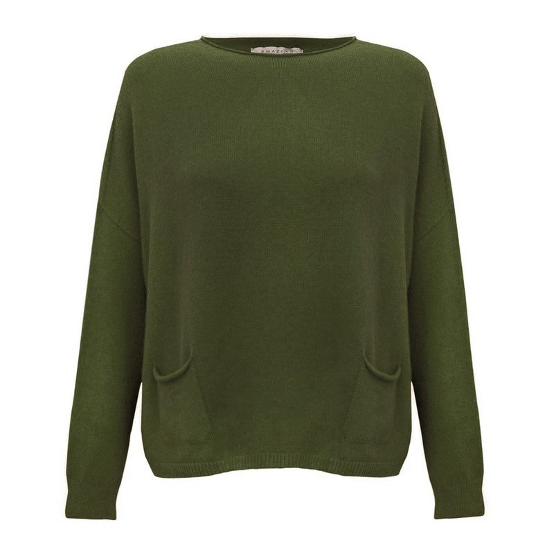 Amazing Woman Jodie Round Neck Jumper Olive Musch front