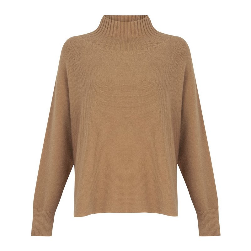 Amazing Woman Jolie Boxy High Neck Knit Caramel front