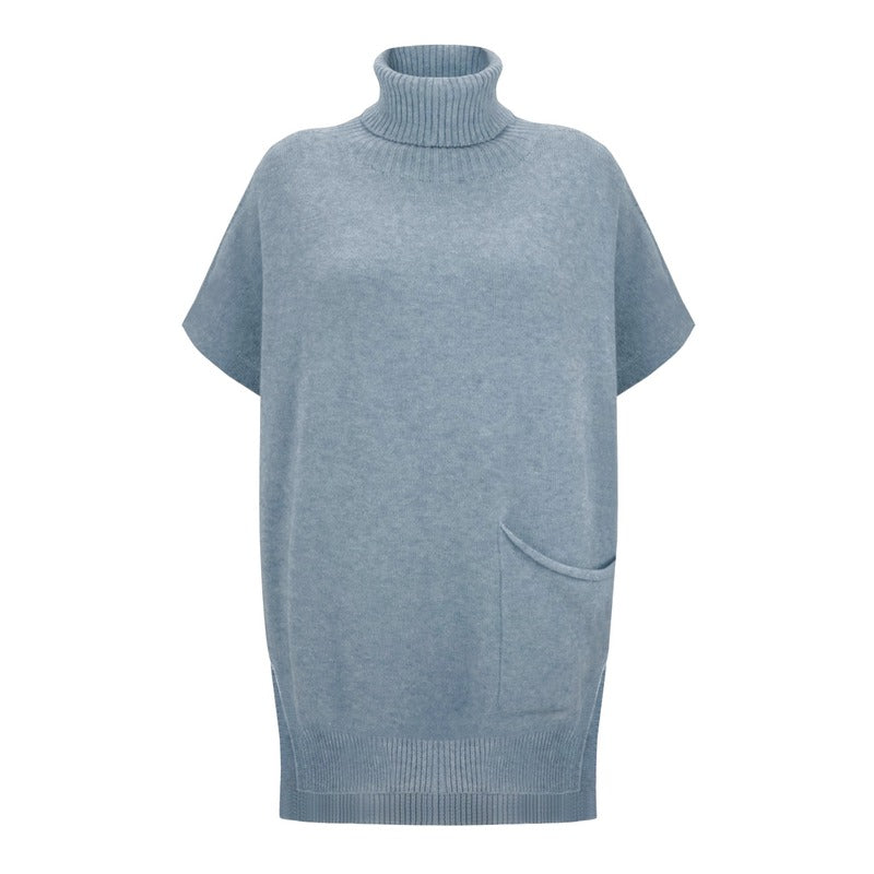 Amazing Woman Piper Roll Neck Poncho Denim Blue