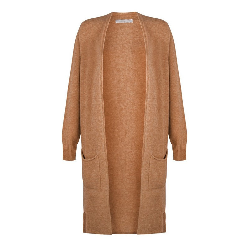 Amazing Woman Purdie Long Two Pocket Cardi Caramel front