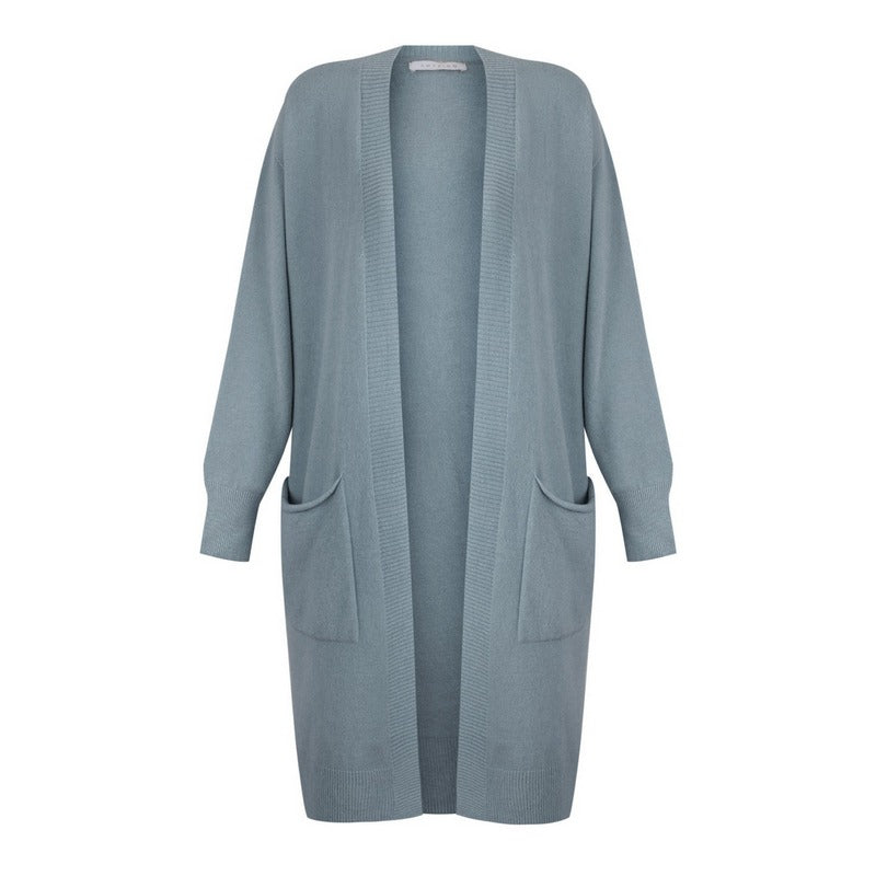 Amazing Woman Purdy Long Two Pocket Cardi Denim front