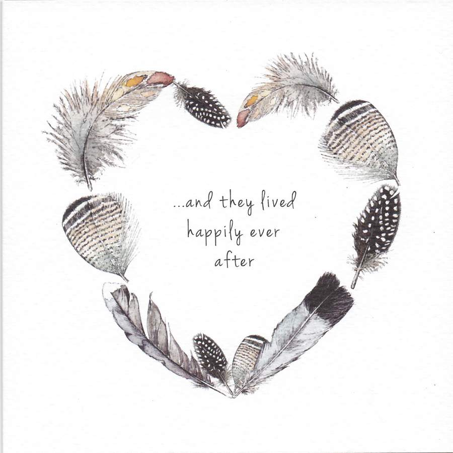 Wedding Card - And They Lived Happily Ever After Feathers Card