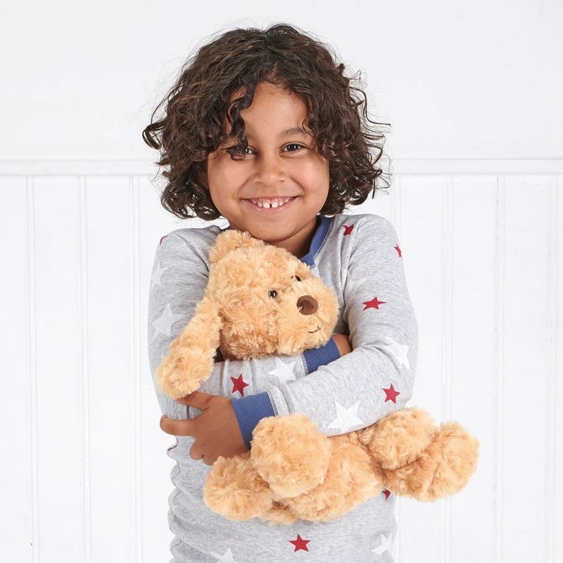 Aroma Home Fluffy Dog Snuggable Hottie Heatable Toy AH-SNG0004 with child