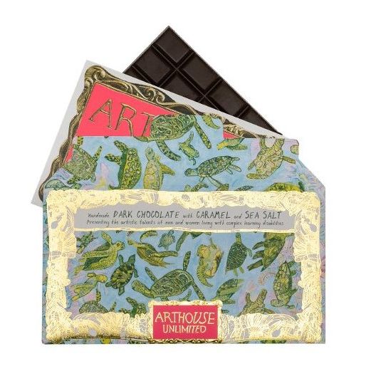 ArtHouse Unlimited Turtles Dark Chocolate with Caramel and Sea Salt open