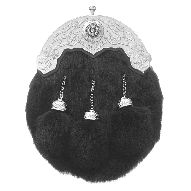 Art Pewter Dress Sporran Black Fur Thistle Top