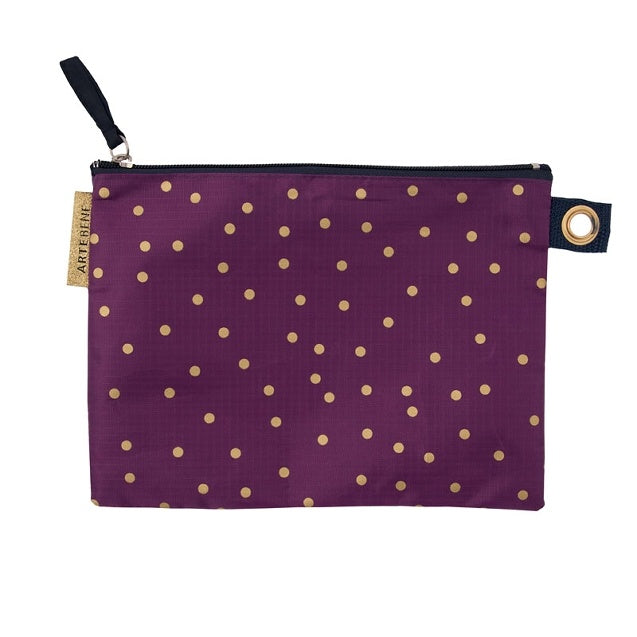 ArteBene Cosmetics Bag Purple with Gold Dots 240628 front