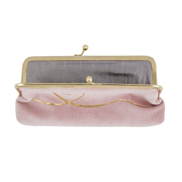 ArteBene Cosmetics Clip Bag Pink Velvet Gold Heart 241071 open