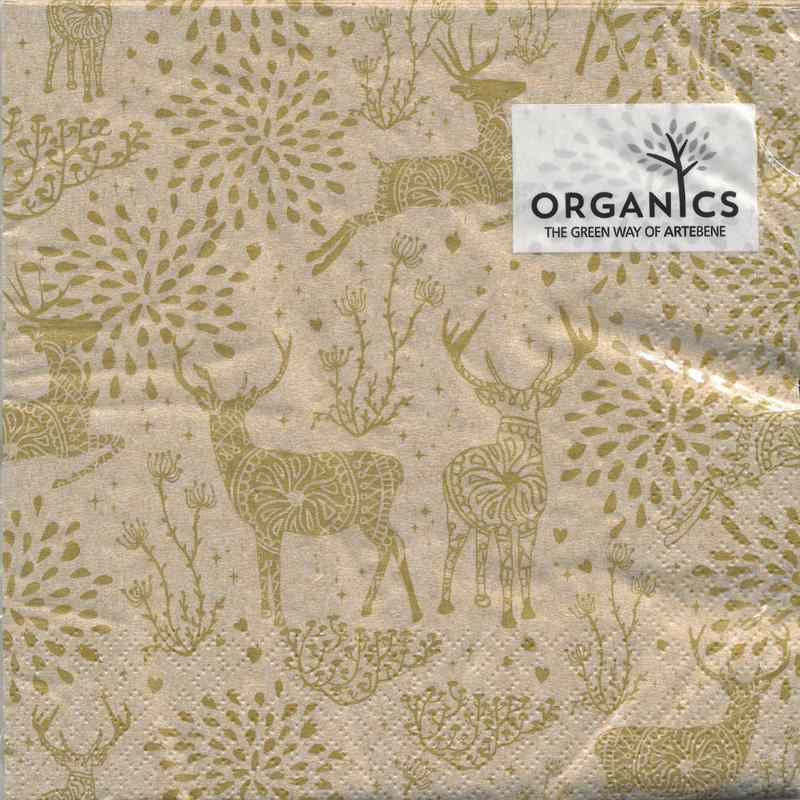 Artebene Paper Napkins Gold Stags on Natural 132820 front
