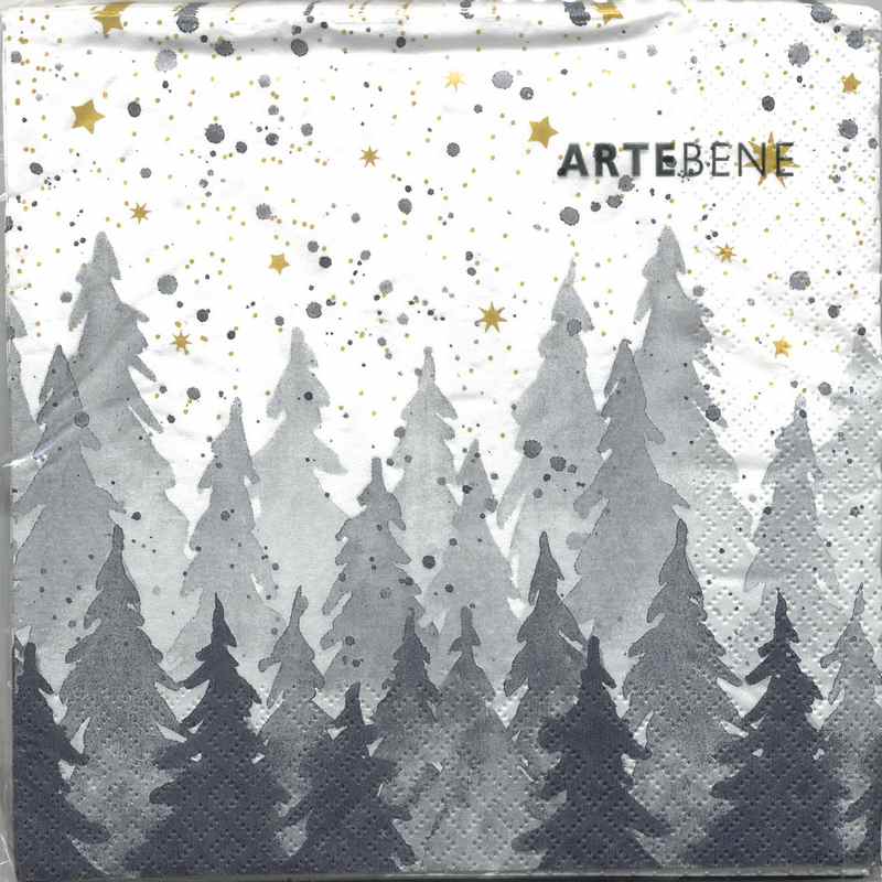 Artebene Paper Napkins Winter Trees Blue with Gold Stars 132690 front