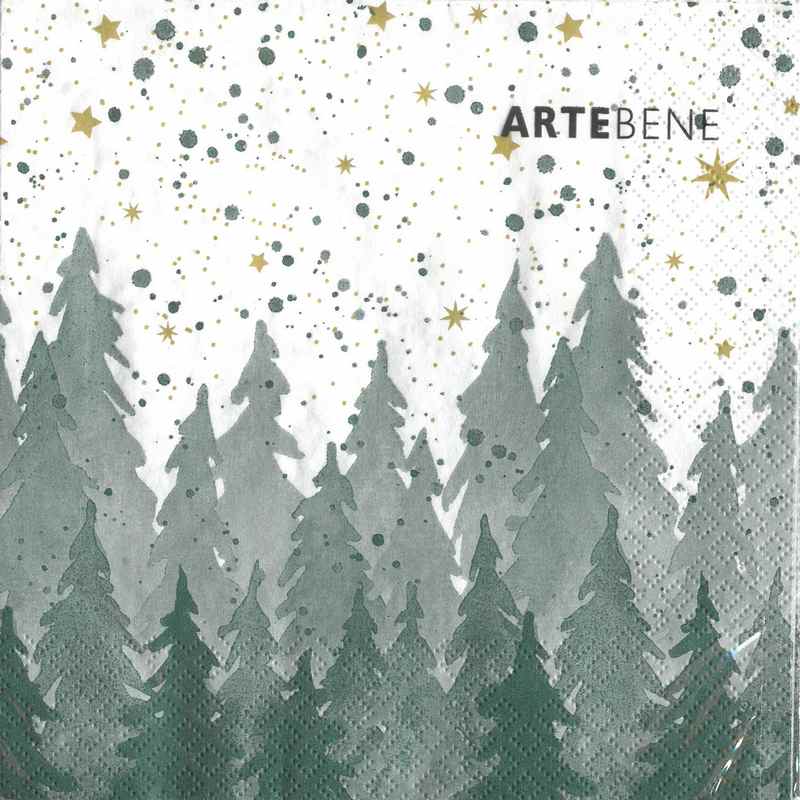Artebene Paper Napkins Winter Trees Green with Gold Stars 132692 front